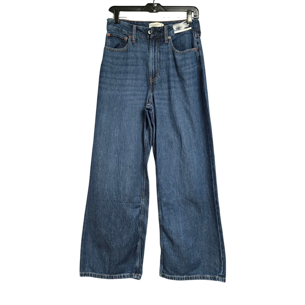 Abercrombie & Fitch Curve Love High Rise Crop Wide Leg Jeans Blue Denim Sz 26 2L